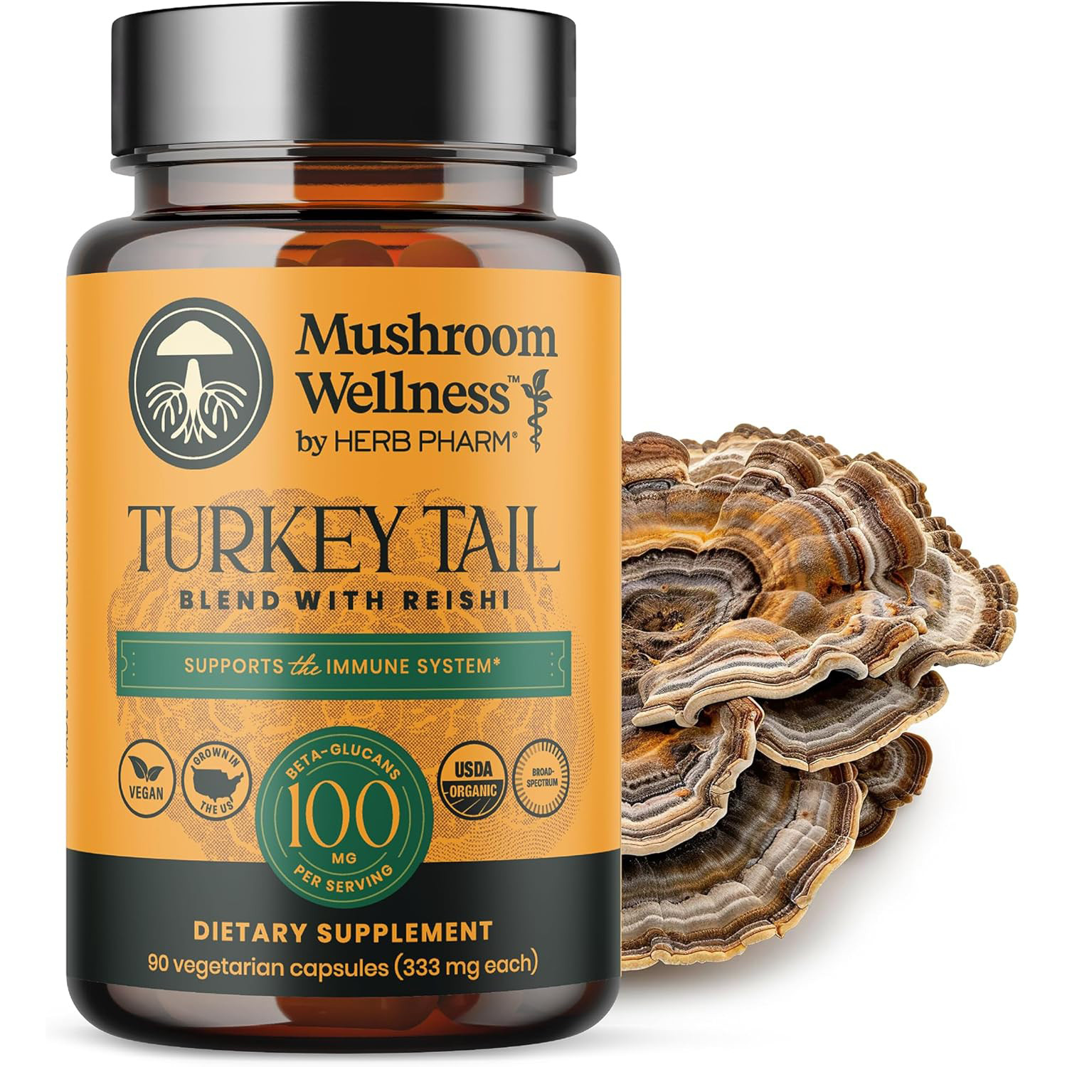 Herb Pharm,Mushroom Wellness Organic Turkey Tail Blend with Reishi,90Veg Caps