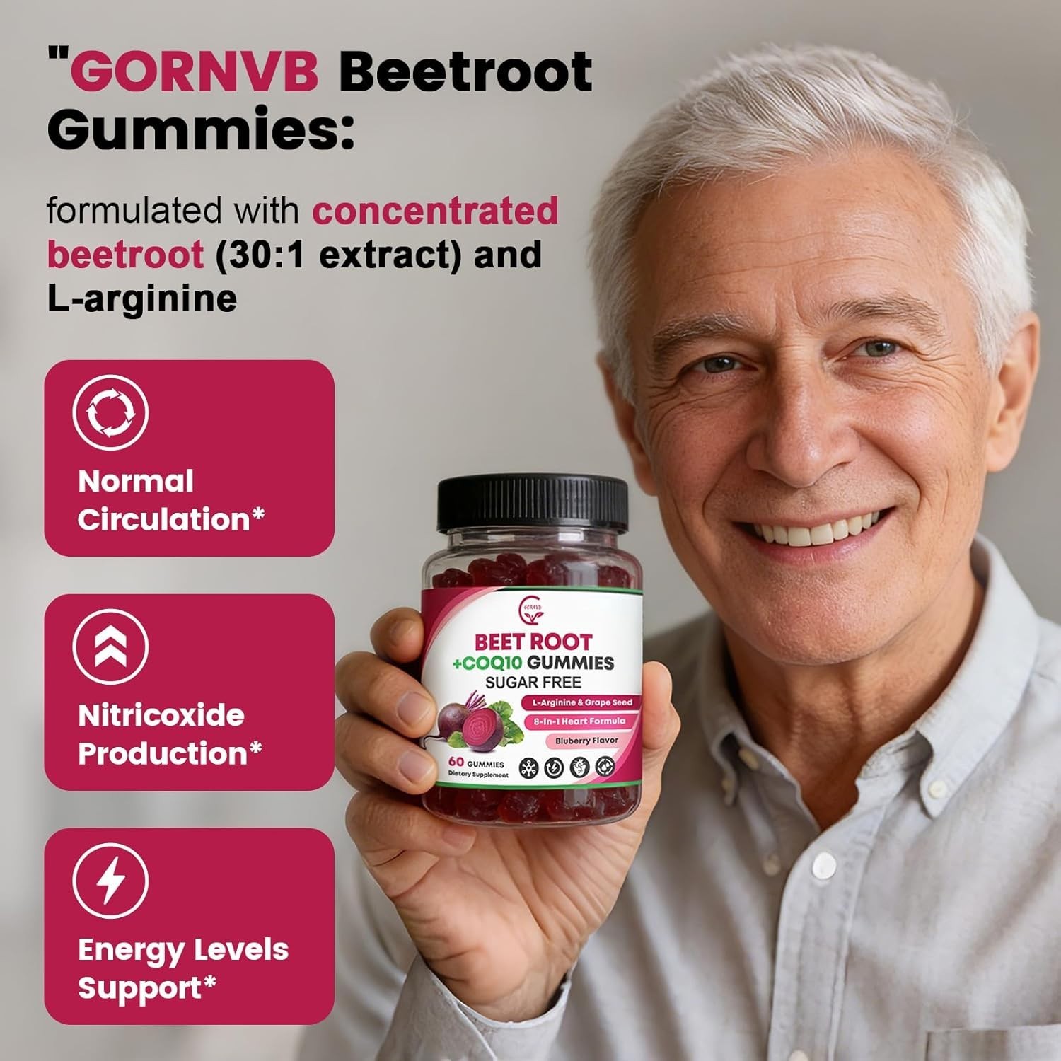 Beet Root w/ CoQ10, L-Arginine & Grape Seed Sugar-Free Gummies 60 ct