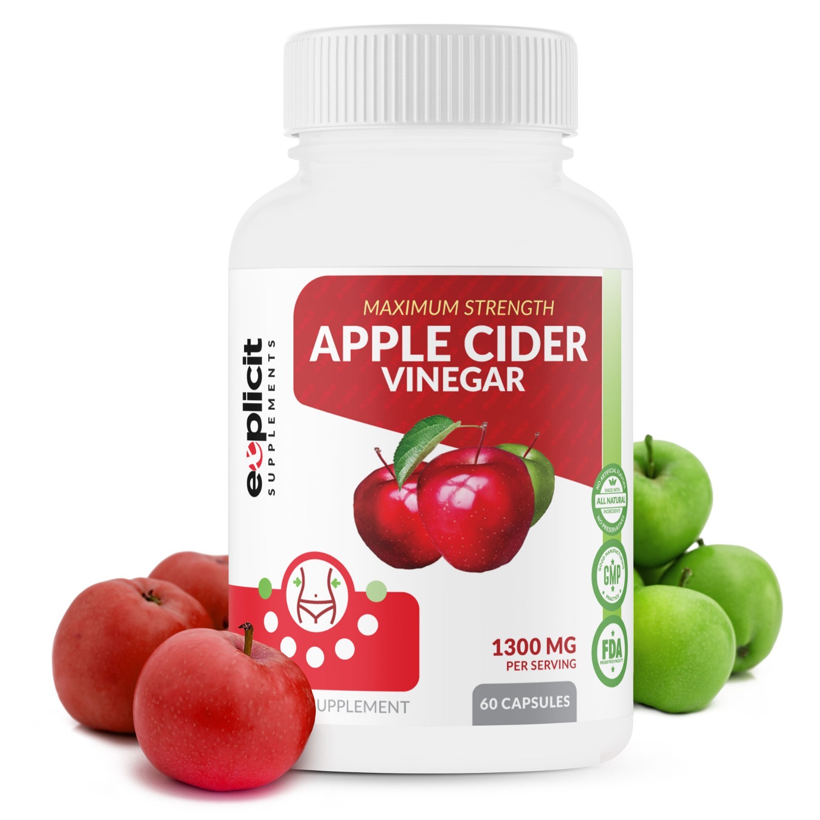Apple Cider Vinegar Pills – 1300mg for Men & Women – 1 Month
