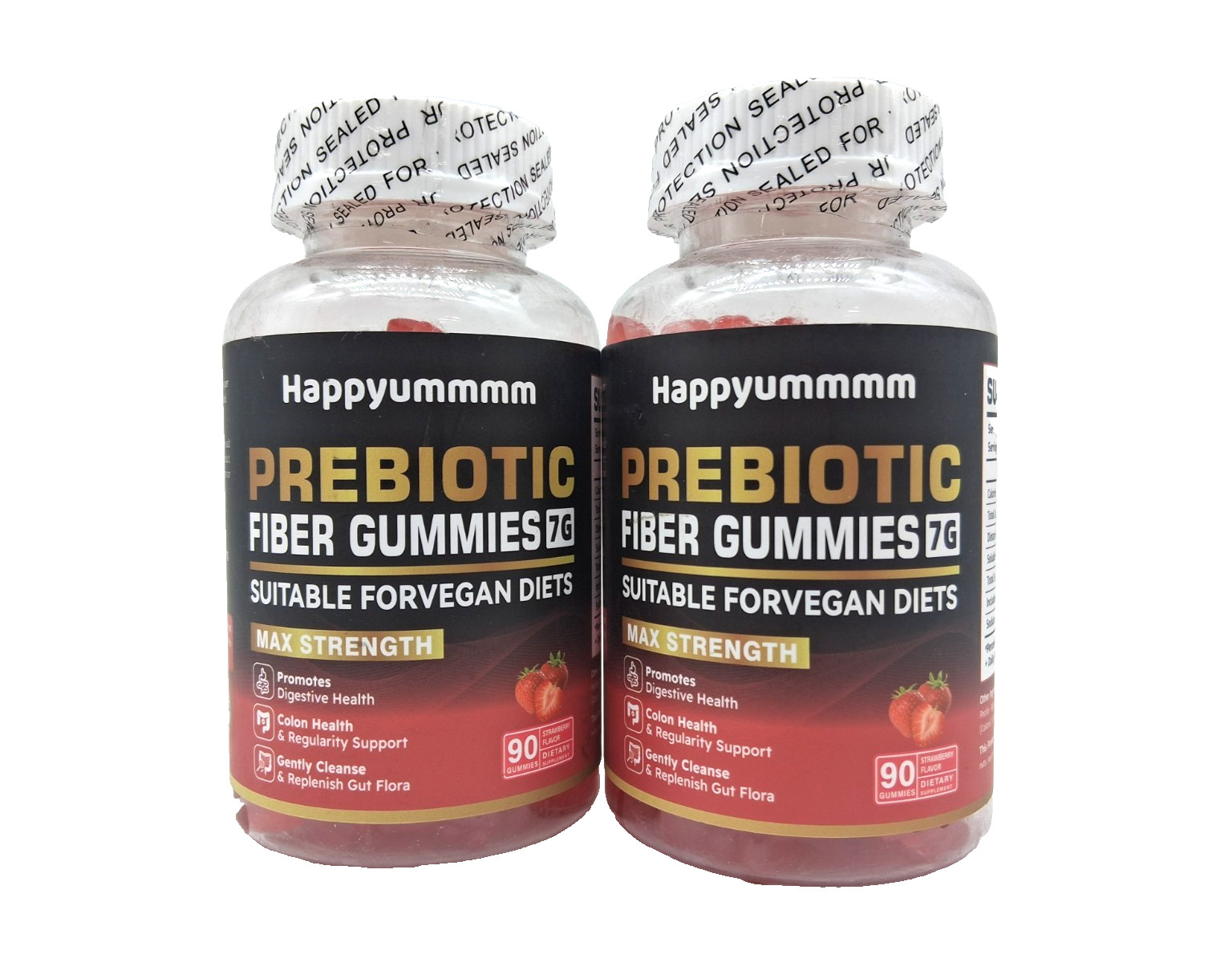 2 x Happyummmm Prebiotic Fiber Gummies 7g, 90 Gummies, Strawberry, Exp. 03/2027