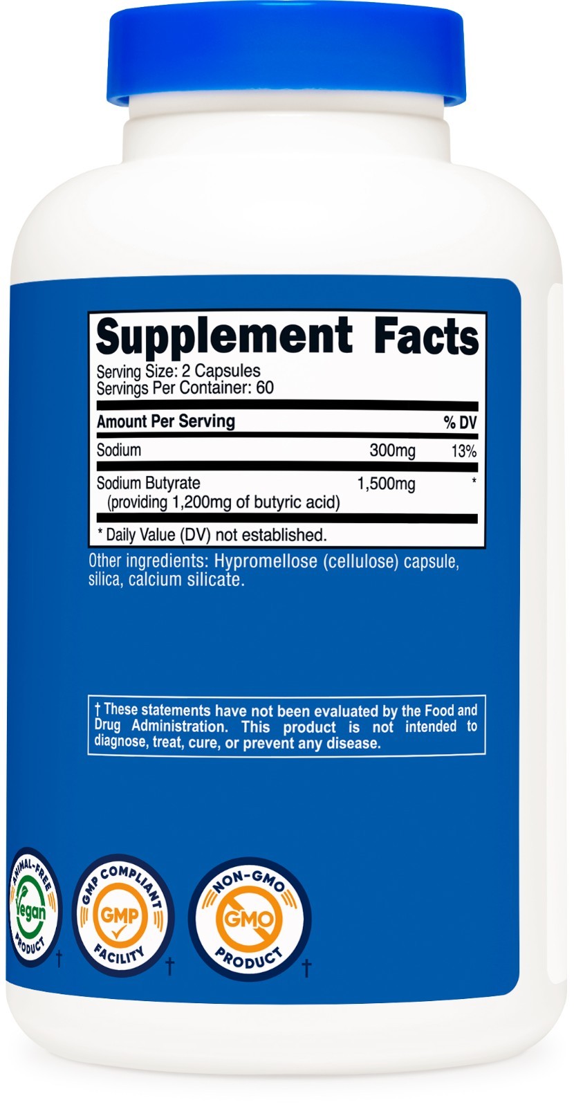 Nutricost Sodium Butyrate (1,500mg) 120 Capsules – Vegan, 60 Servings