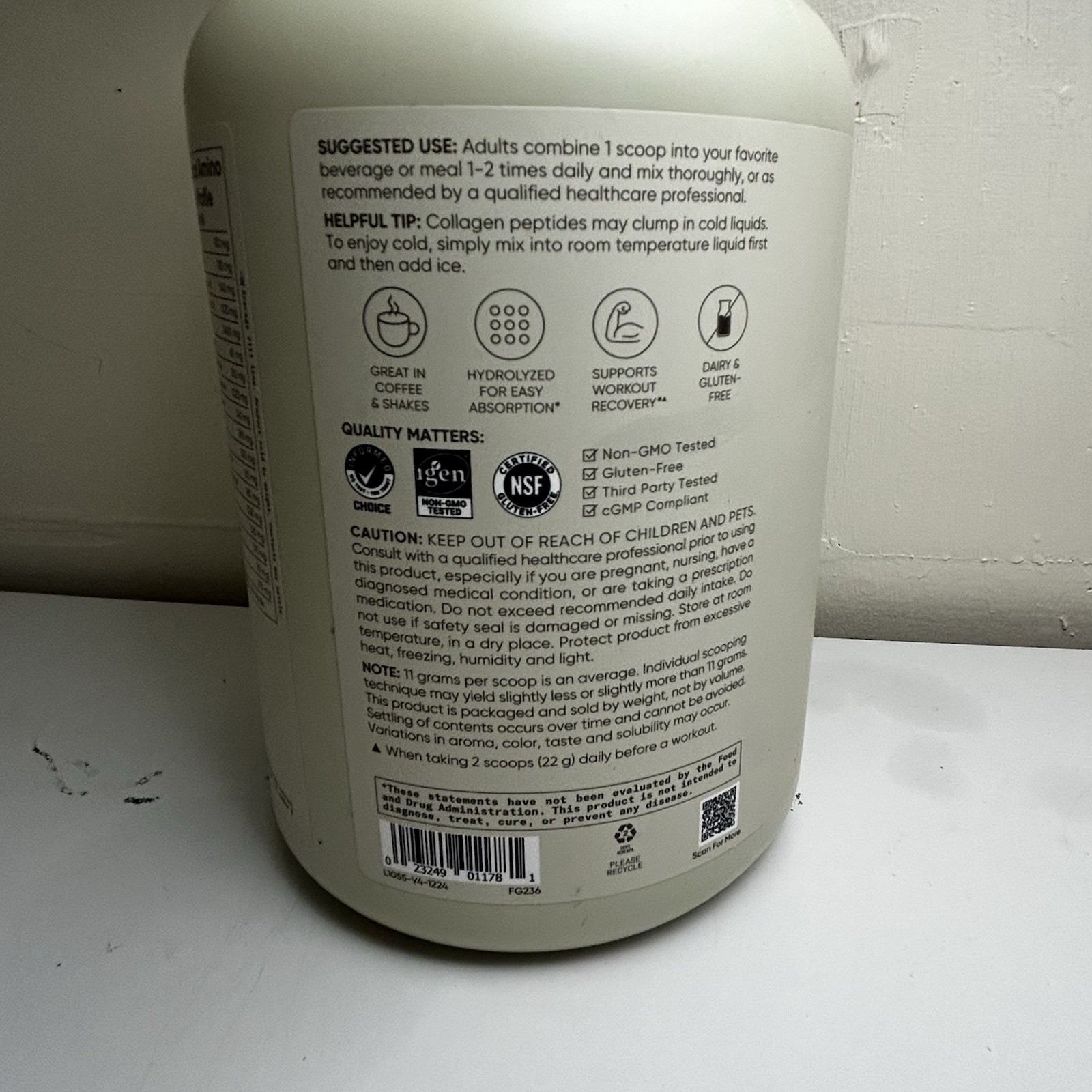 Sports Research Collagen Peptides Powder Unflavored 32oz Exp 02/2029