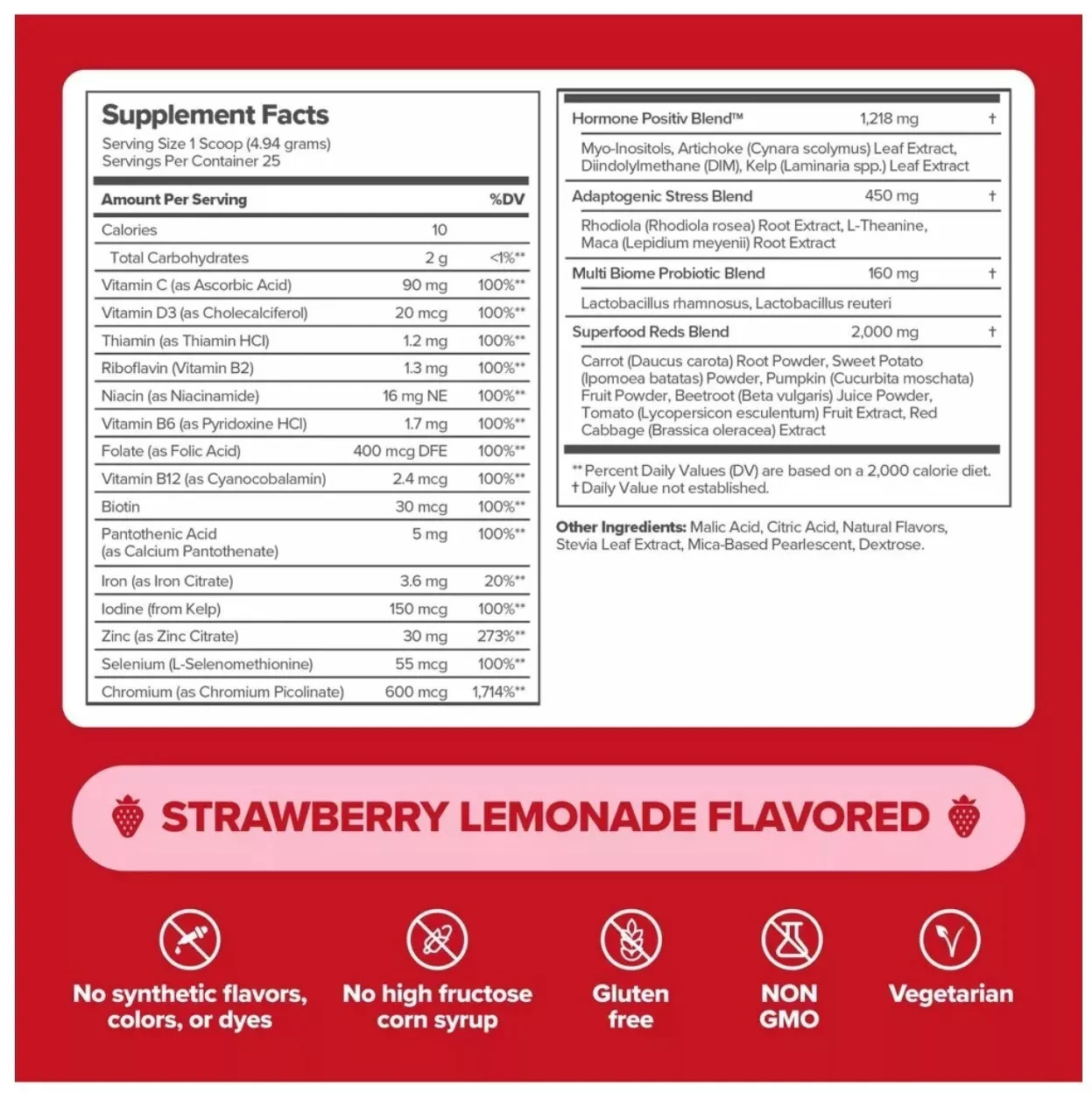 O Positiv FLO Endocrine Superfood Powder – Strawberry Lemonade