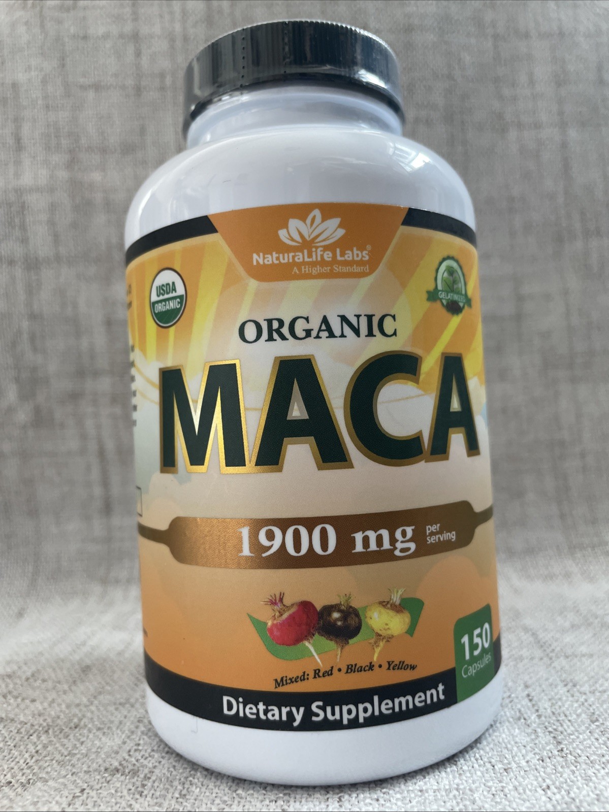 Organic Maca Root Black Red Yellow 1900 MG per Serving 150 Vegan Capsules – New
