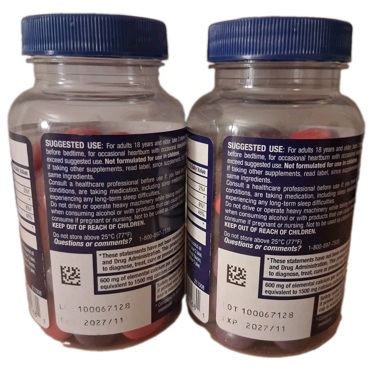 Two Tums+ Chewable Dietary Supplement Tablet Chews With Melatonin 54 ct Bottles