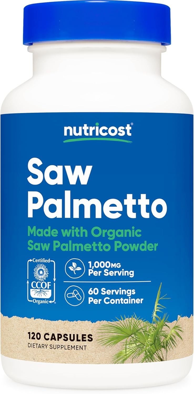 Nutricost Made with Organic Saw Palmetto 1000mg Per Serving, 60 Servs, 120 Caps