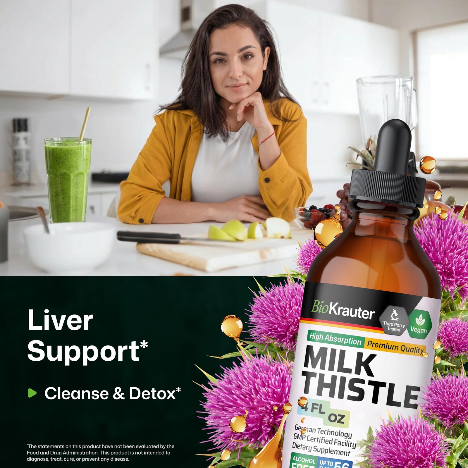 BIO KRAUTER® Milk Thistle Supplement for Liver Cleanse & 4 Fl Oz (Pack of 1)