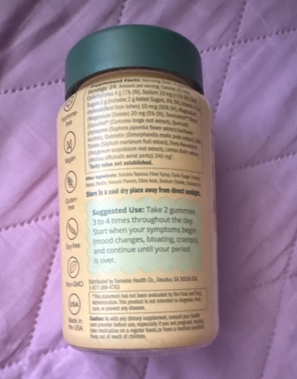 Semaine PMS Relief Gummies Mango Peach 48ct Vegan Mood Support Cramp Relief