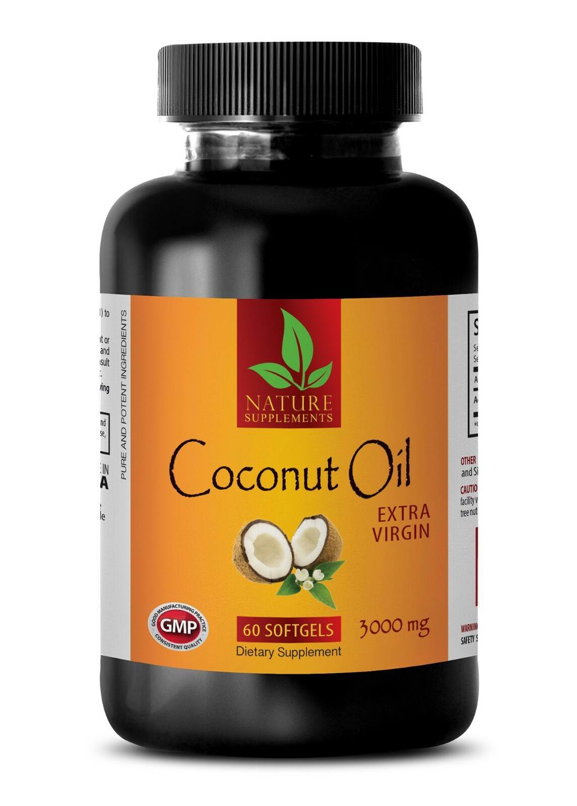 Cold Pressed Chemical Free Coconut Oil Extra Virgin 3000mg 1 Bottle 60 Capsules