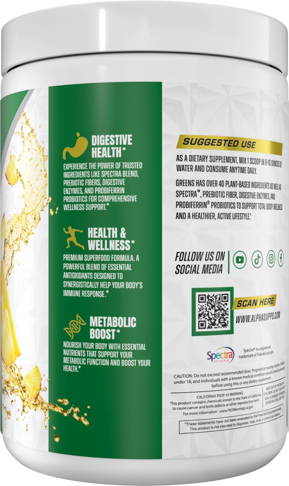 Alpha Greens Fruit & Vegetable Powder Prebiotic Probiotic Blend 40+ Ingredients