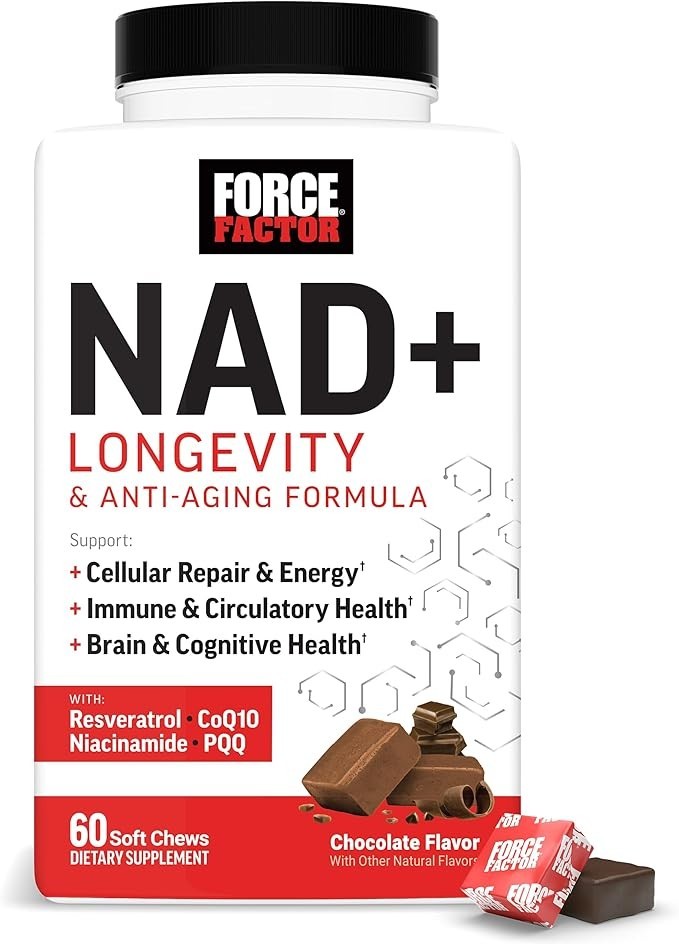 Force Factor NAD+ Longevity & Anti-Aging Soft Chews Chocolate 60, Non-GMO