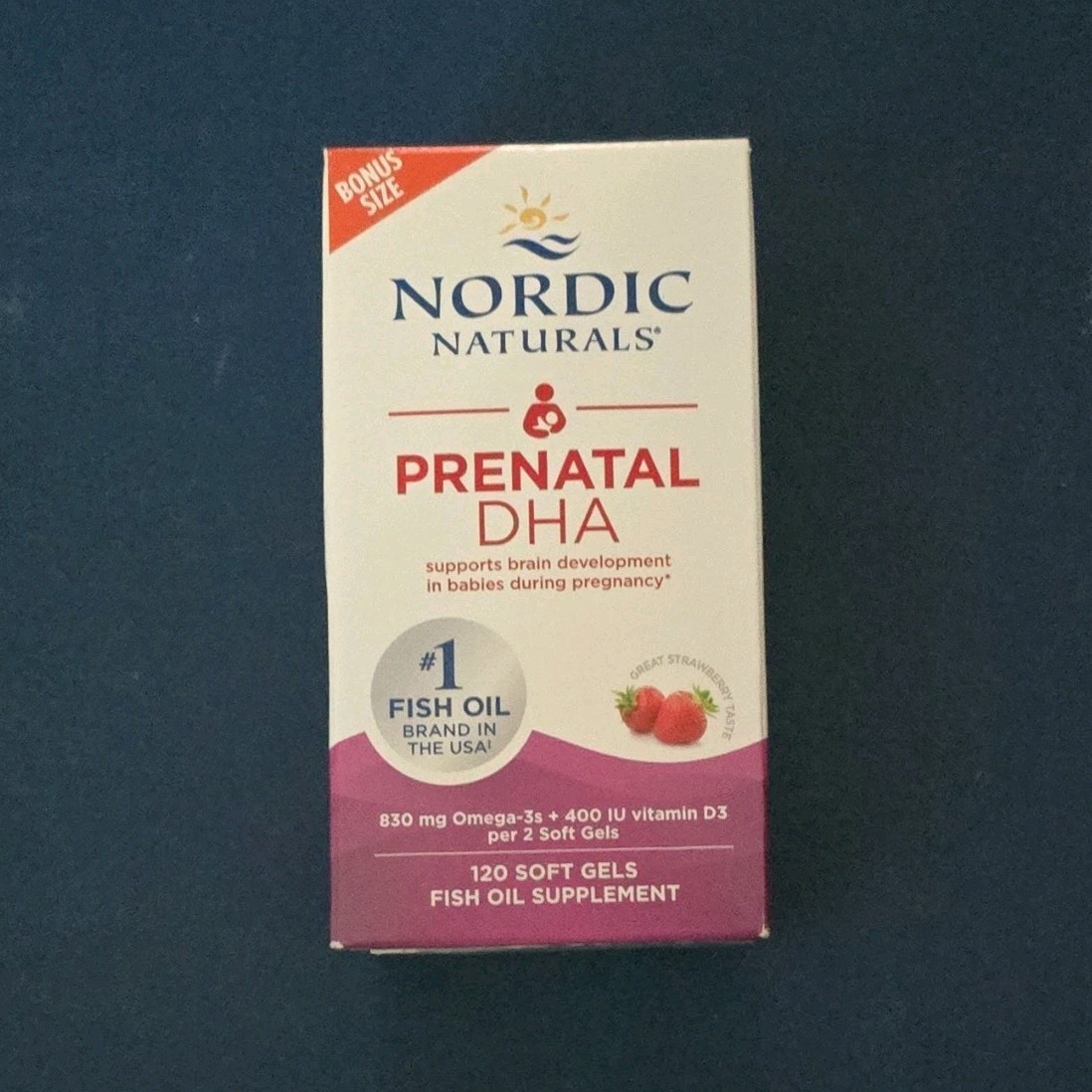 Nordic Naturals Prenatal DHA Fish Oil Strawberry 120 Softgels + Vitamin D3