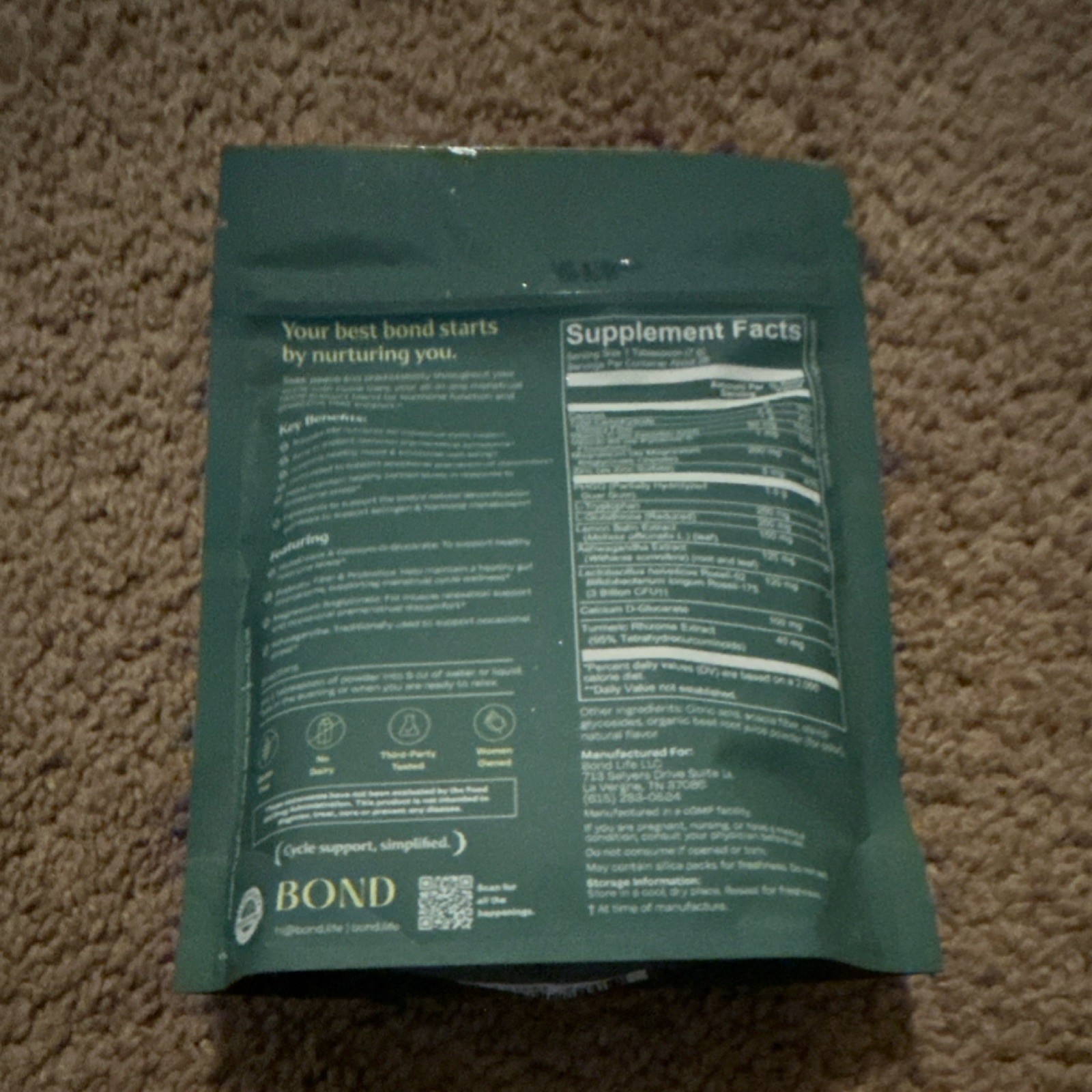 BOND Cycle Care PMS Support Powder Strawberry 6.9 oz Exp 05/27