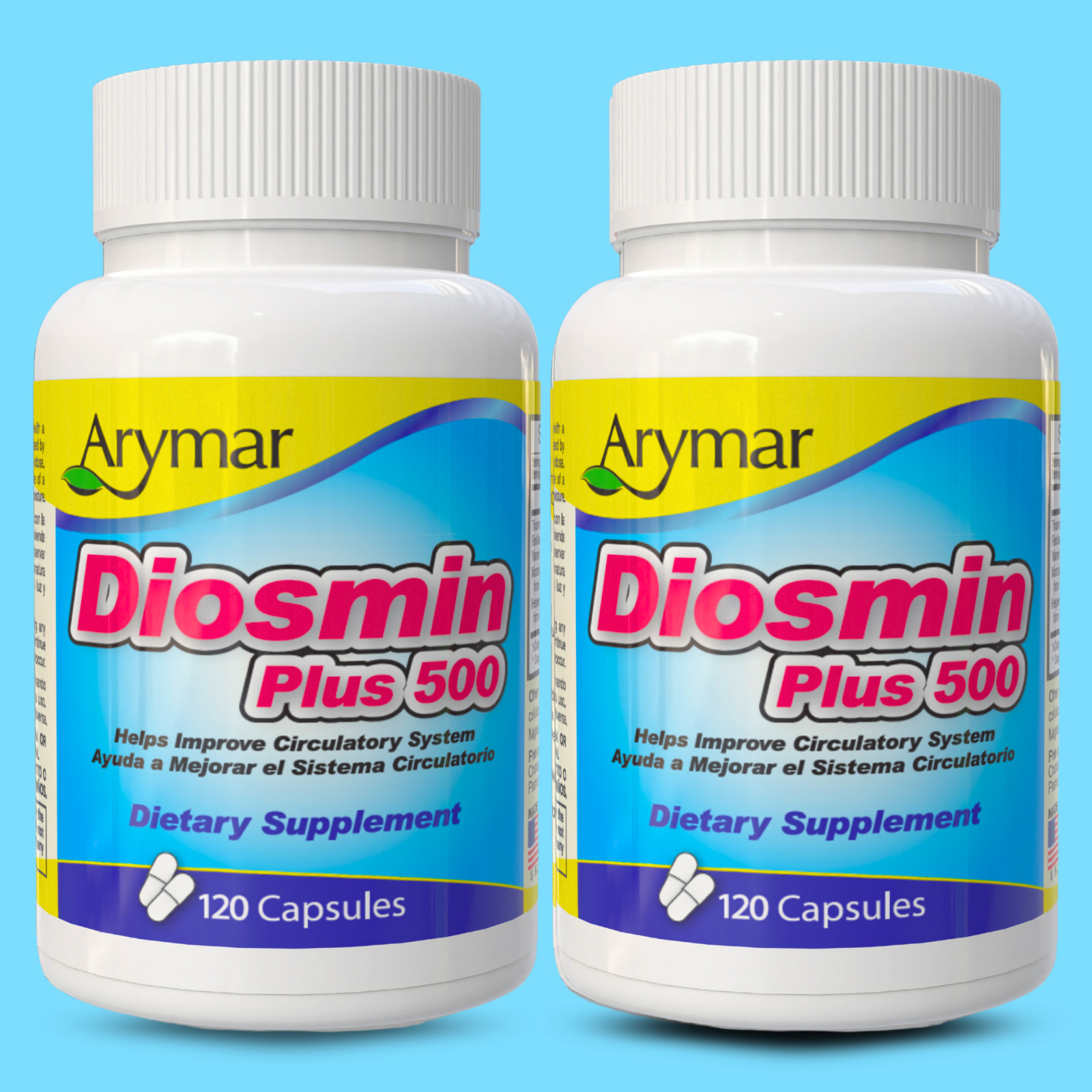 Arymar Diosmin Plus 500 with Hesperidin & B Vitamins – 120 Capsules (2-Pack)