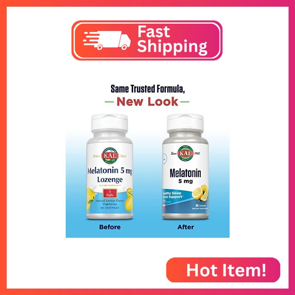 KAL Melatonin 5 mg Supplement for Adults – Sleep Aid & Rest Support, Fast Releas