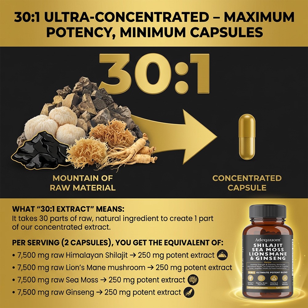 Premium 4-in-1 Vitality Supplement | Energy, Focus & Wellness Support 30/60/120