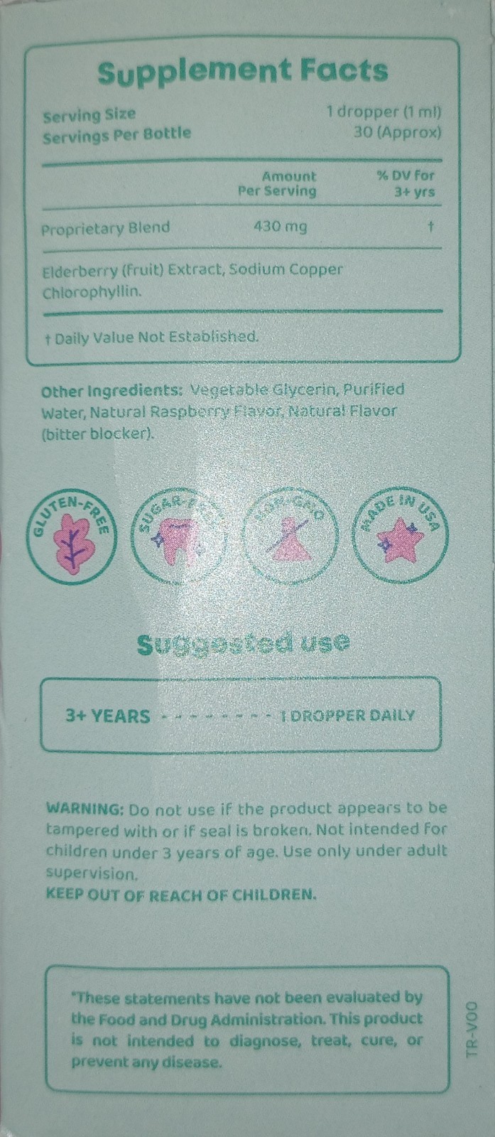 JoySpring Chlori Drops Liquid Chlorophyll for Kids Elderberry Sugar Free 30 Serv