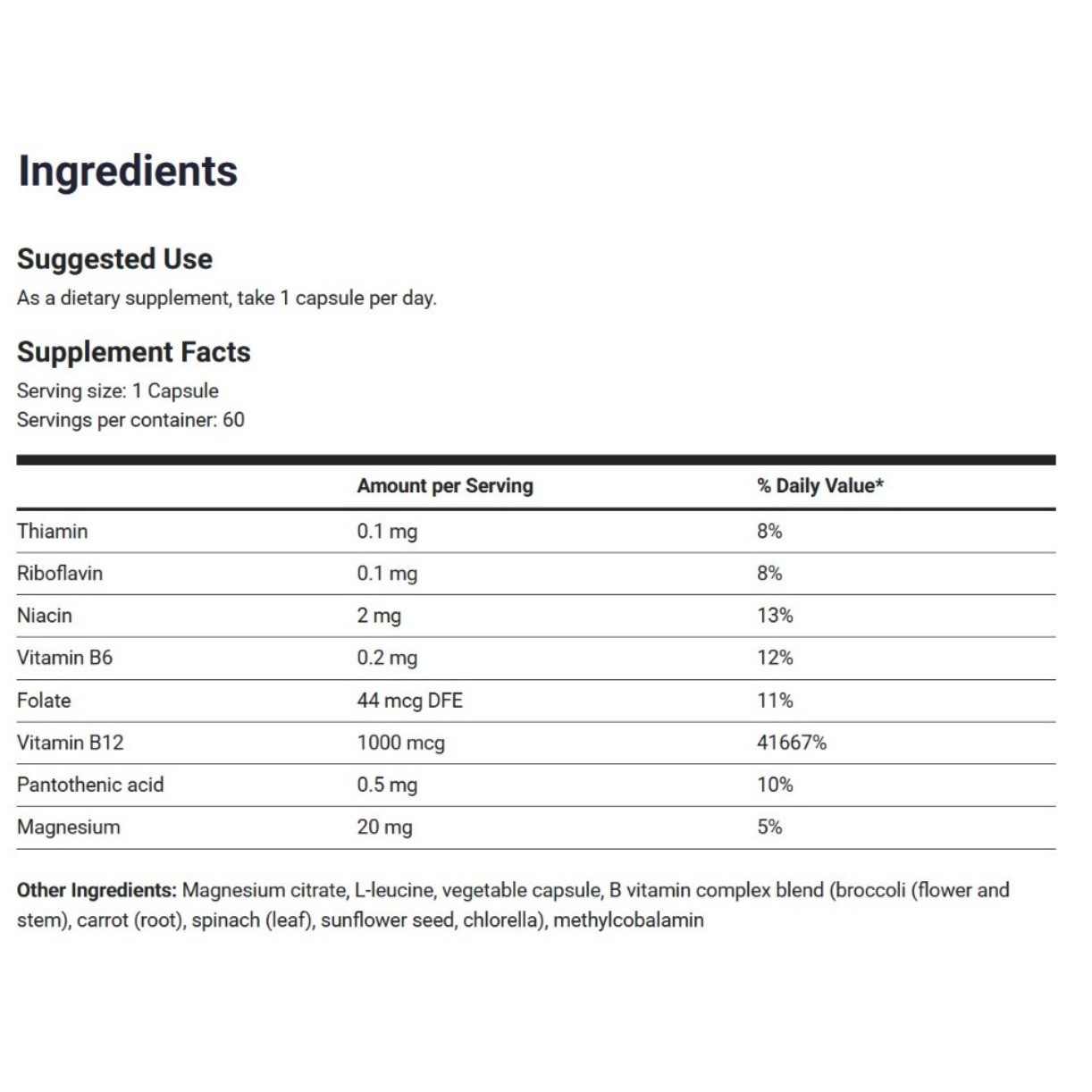 NEW Natural Vitamin B12 Methylcobalamin 1000 mcg B Complex & Magnesium