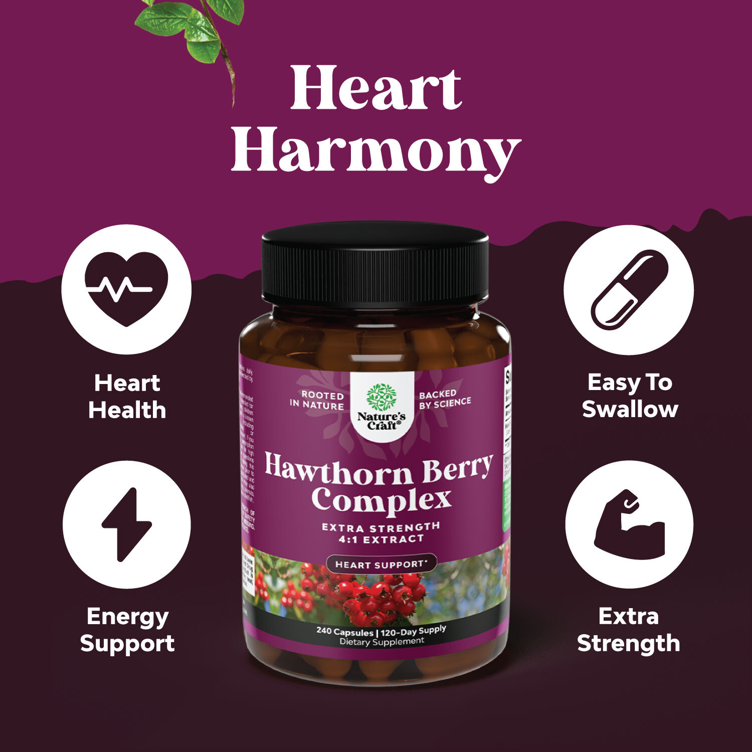 Extra Strength Hawthorn Berry Capsules 1330mg Per Serving 240ct