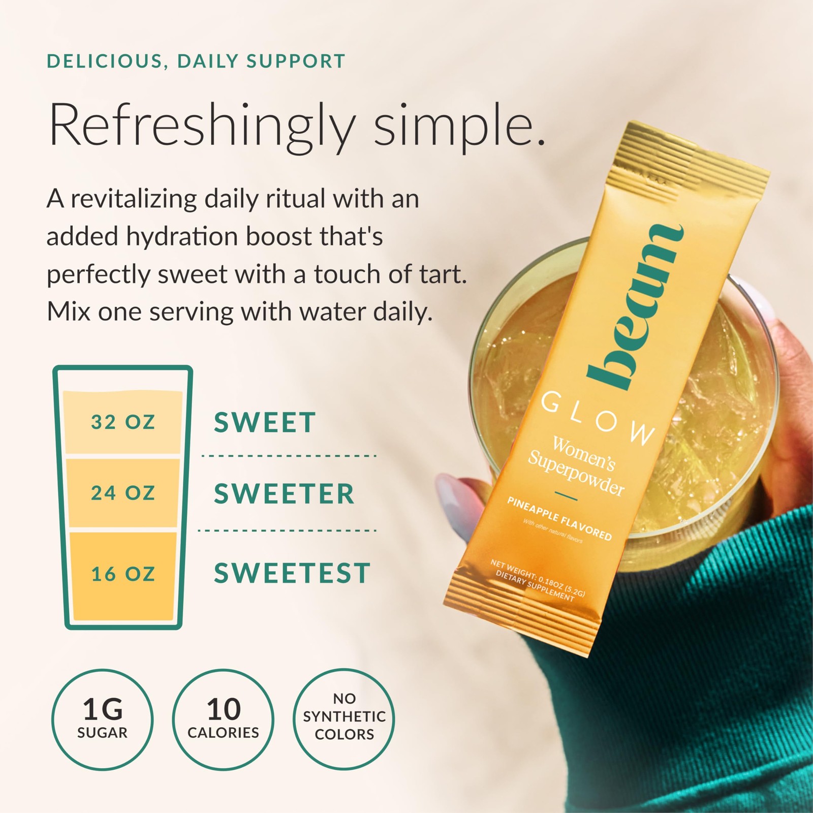 BEAM Glow Women’s Wellness Supplement Powder, Pineapple – 15 Sticks