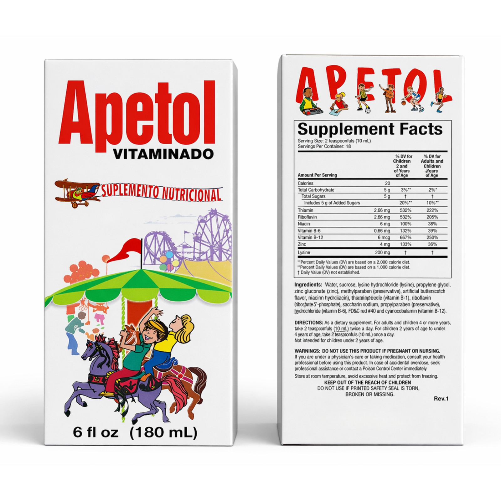 Apetol Vitaminado 6 fl oz Jarabe Vitaminas Appetite Booster Kids Adults 180mL