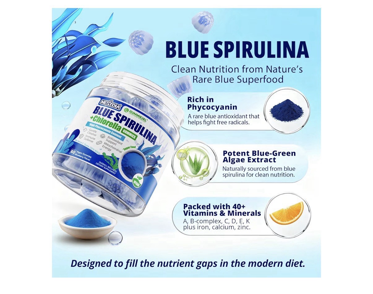 Nextdia Blue Spirulina + Chlorella Gummies High Phycocyanin Content 60 Gummies