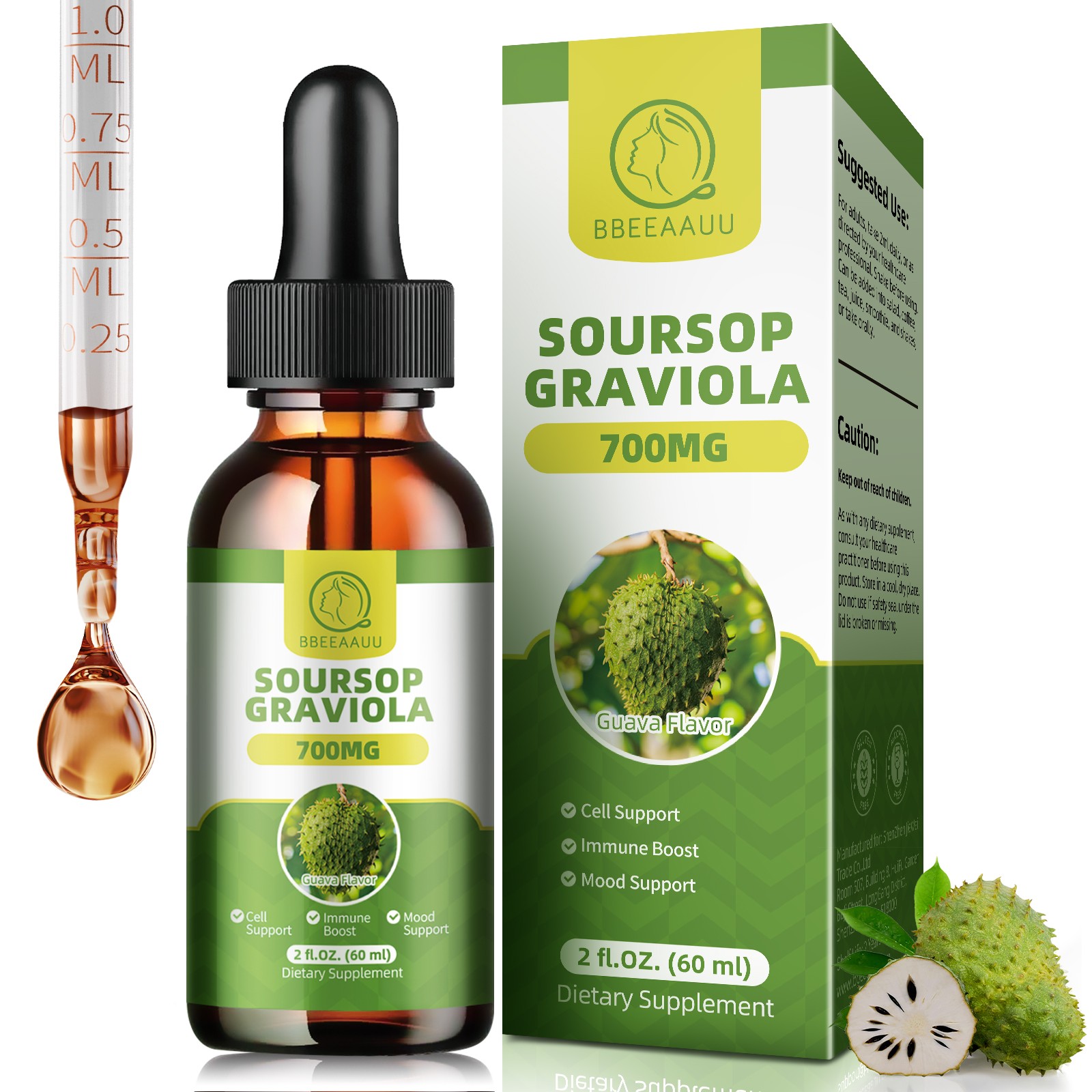 Pure Soursop Graviola Extract Liquid Drops Support Regeneration, Immune Boost