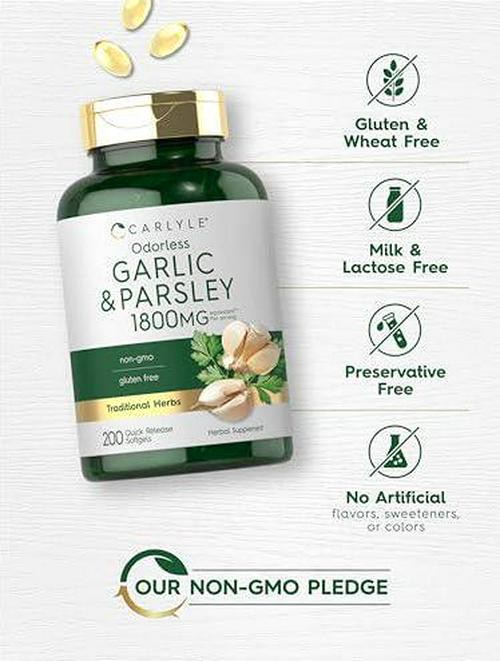 Carlyle Odorless Garlic and Parsley 1800mg | 200 Softgels | Non-GMO, Gluten Free