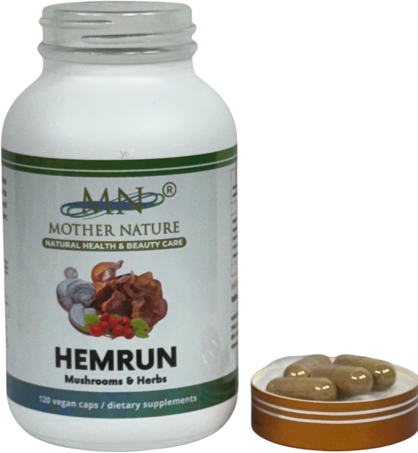 Organic Hemrun Mushrooms 120 Vegan Capsules Wood Ear Butcher’s Broom Oyster
