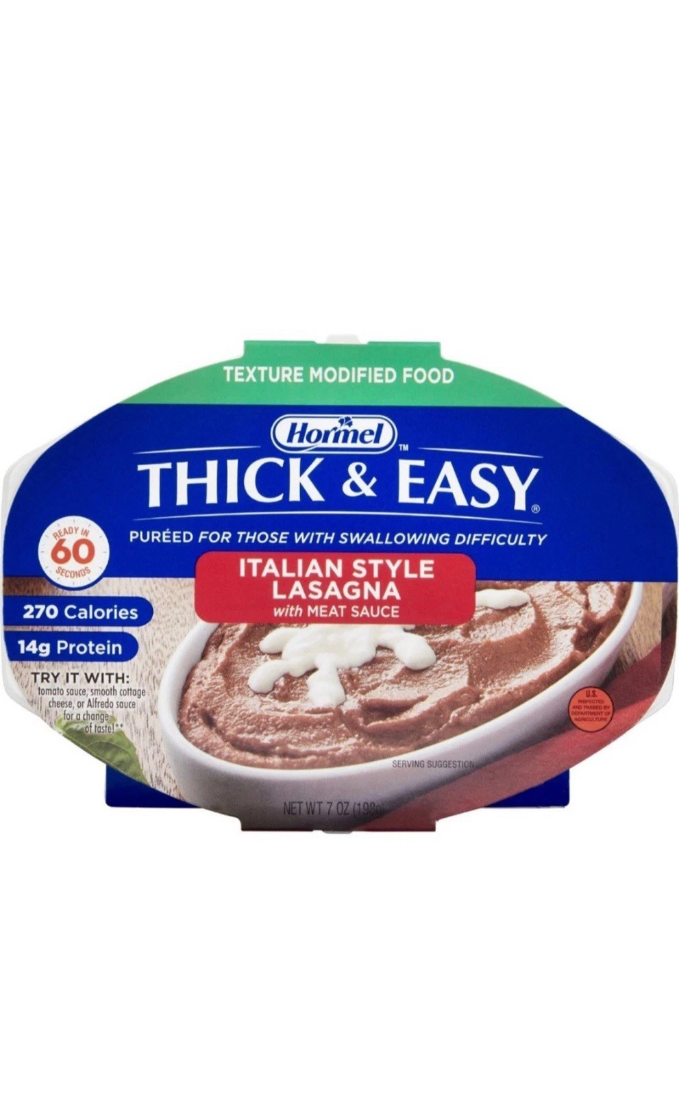 Thick & Easy Purees Thickened Food Beef Lasagna 7oz Tray 7 Ct 60744 Ex: 2/28/26