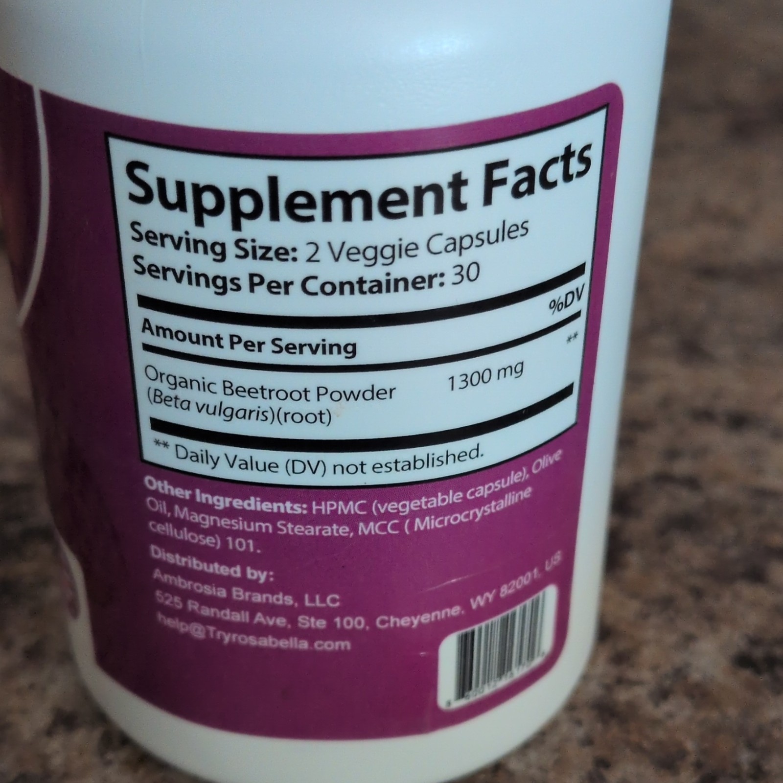 Rosabella Organic Beetroot 1300mg 60 Veggie Caps Exp 03/2028