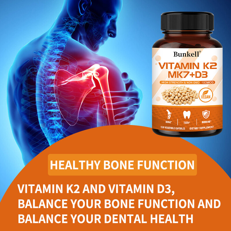Vitamin K2 (MK7) 100mcg with D3, Black Pepper Capsules, Immune Health