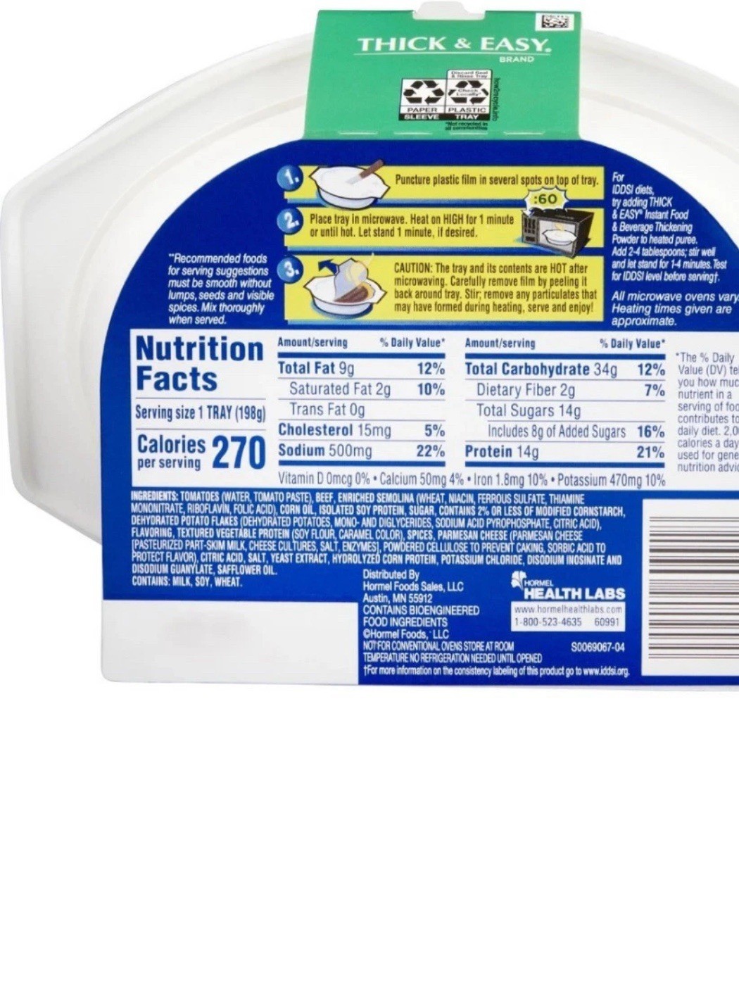 Thick & Easy 60744 Purees Thickened Food Beef Lasagna 7 oz Tray 7 Count
