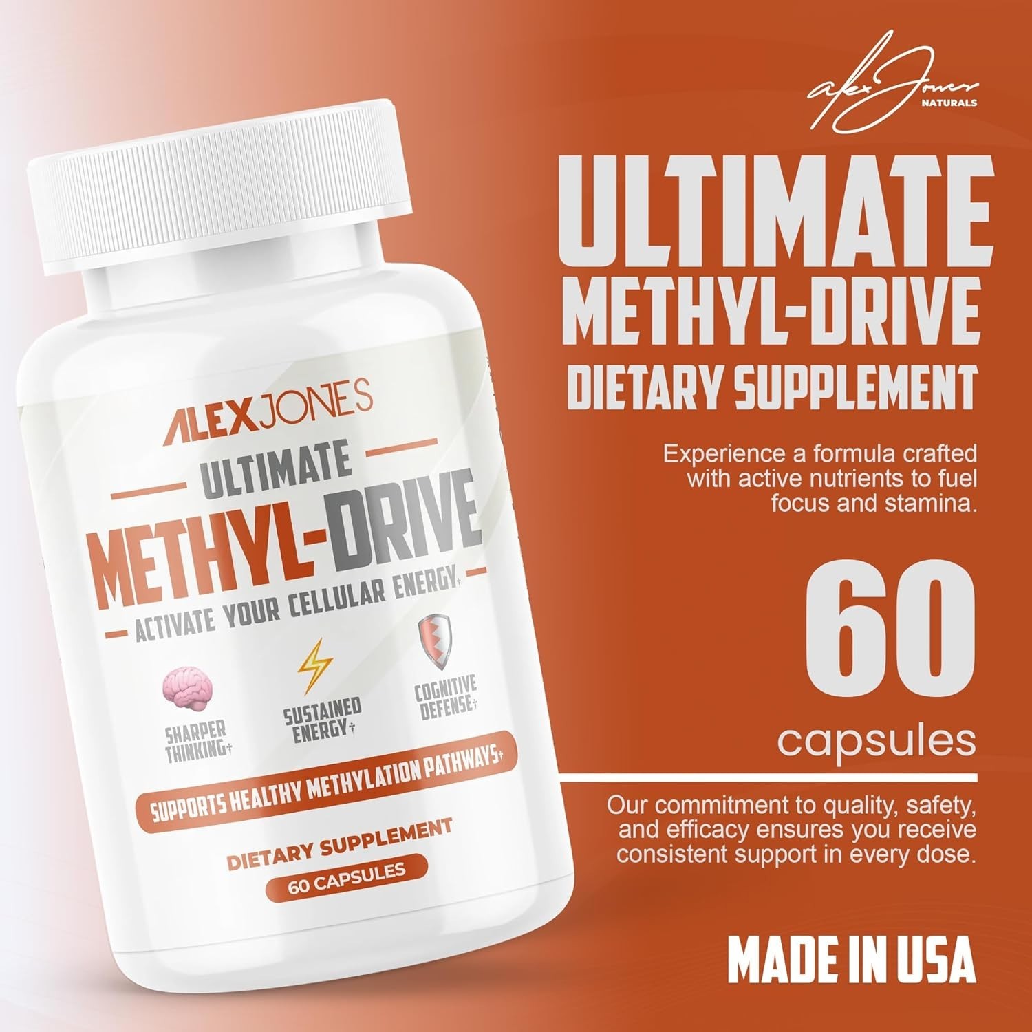 Alex Jones Natural Methyl Drive Mitochondrial Methylated Complex Info Wars- 90ct