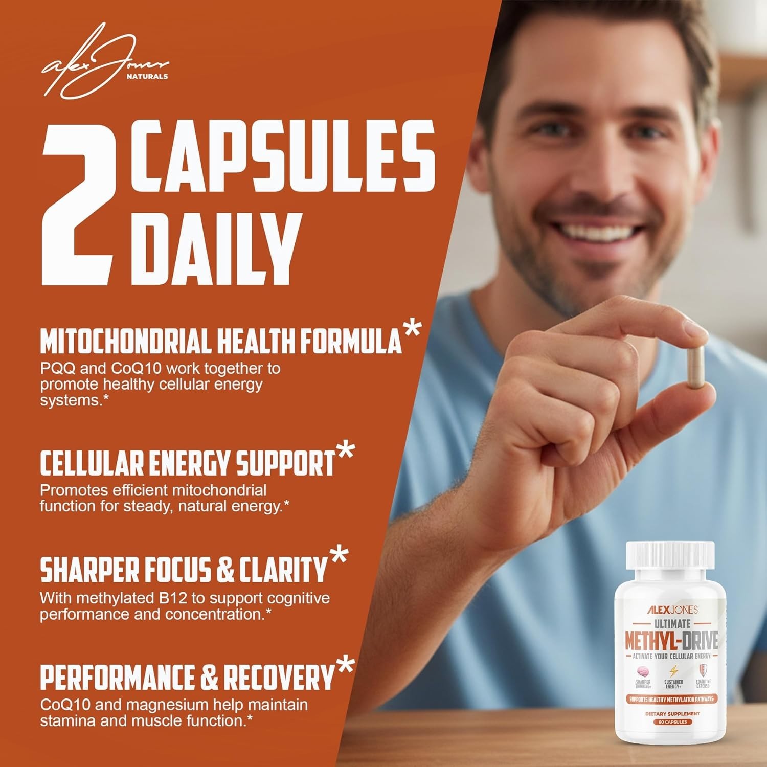 Alex Jones Natural Methyl Drive Mitochondrial Methylated Complex Info Wars- 90ct