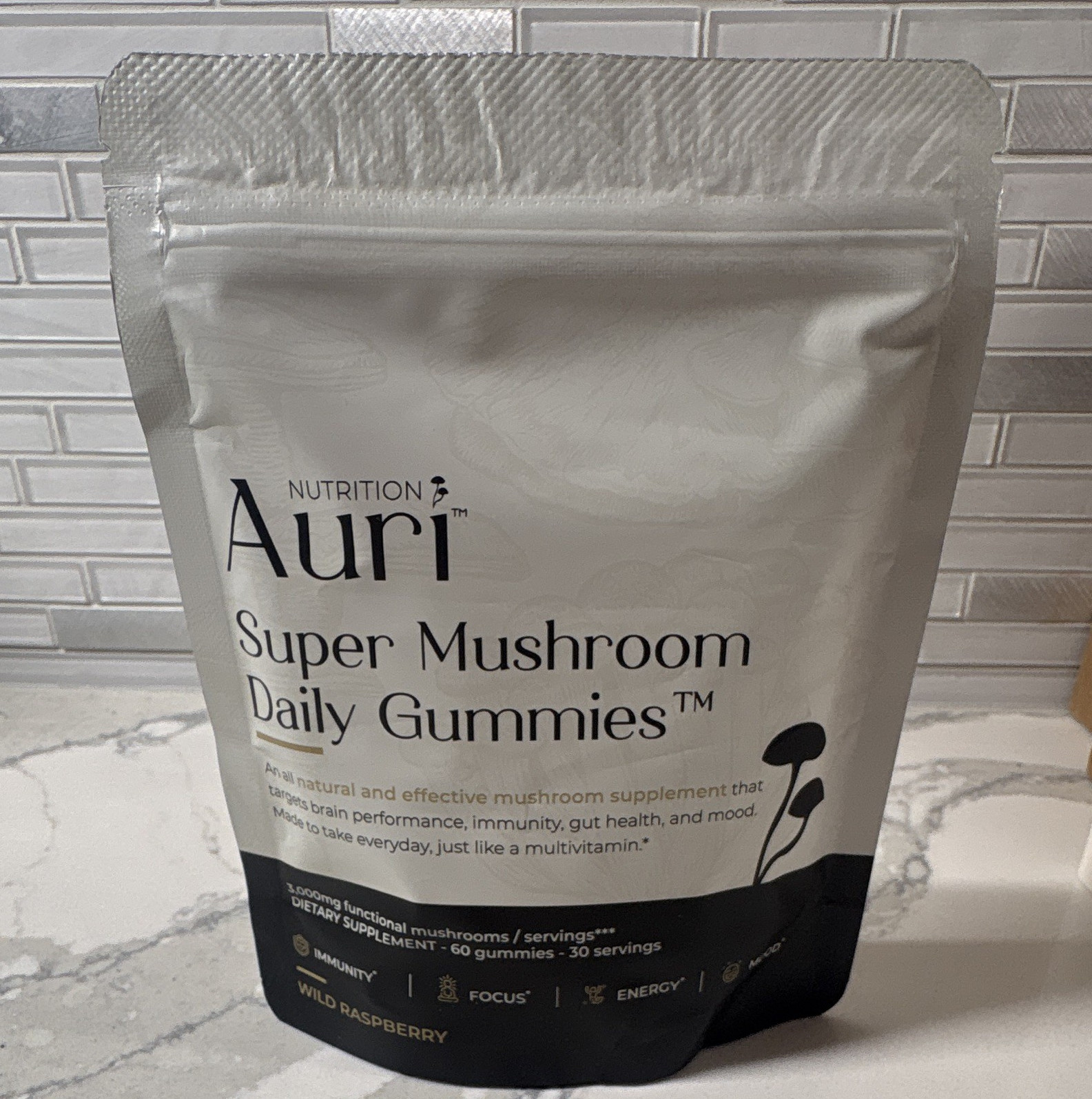 Auri Super Mushroom Daily Gummies 300mg 60ct Wild Raspberry Vegan GF Lab Tested