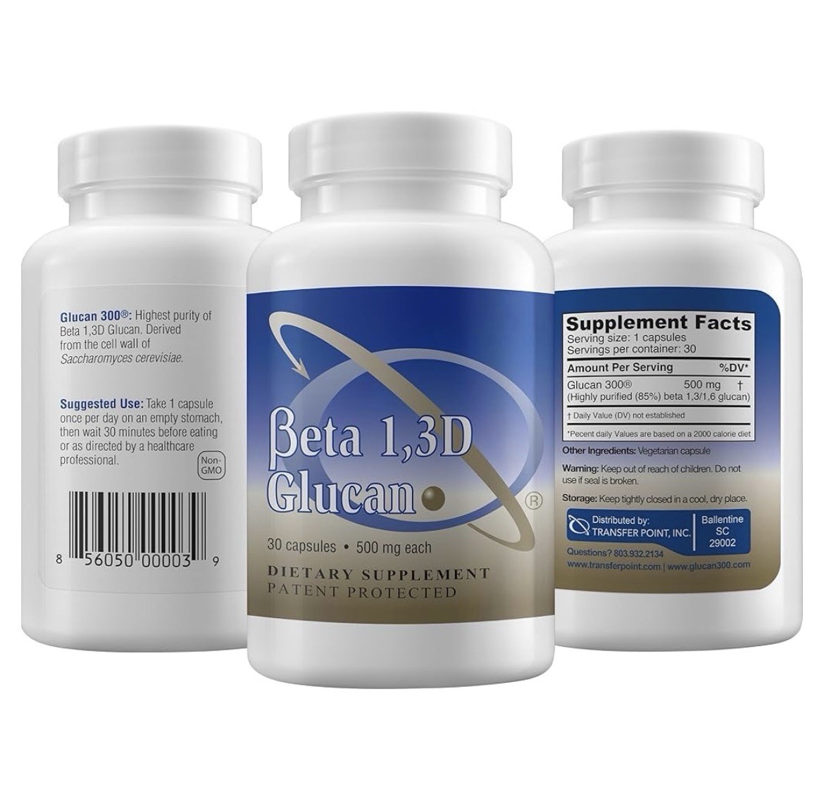 Transfer Point Beta 1,3D Glucan Immune Support 500 mg Dietary Supplement 30 Caps