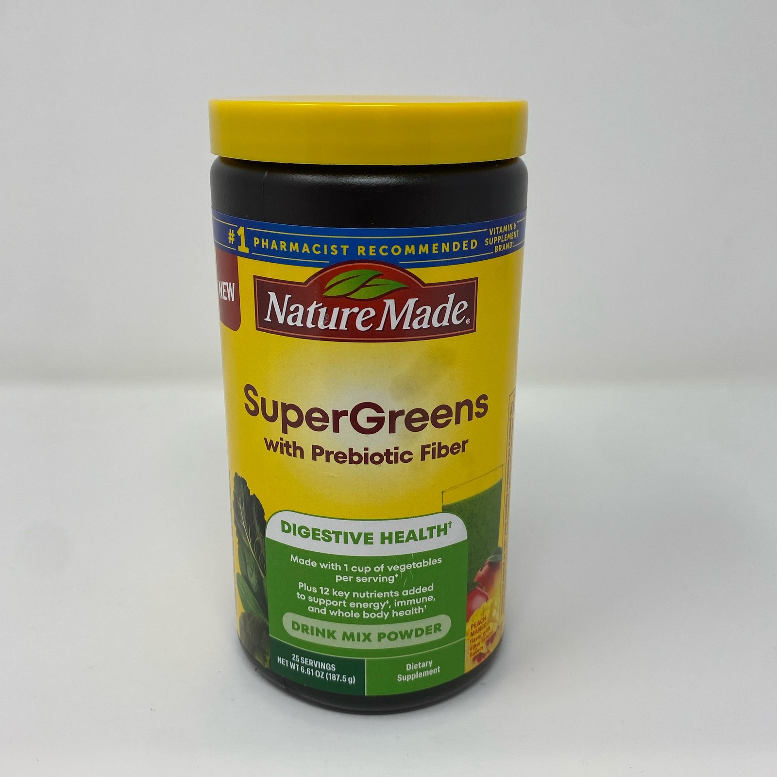 Nature Made SuperGreens Prebiotic Fiber Drink Mix Peach Mango, 6.61 oz