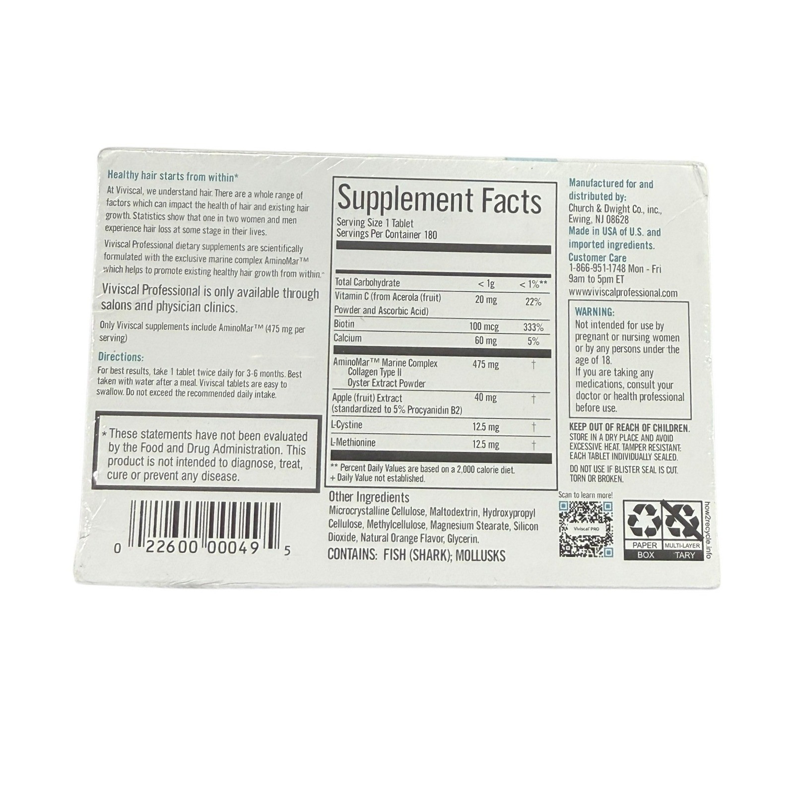 Viviscal Pro Advanced Hair Growth Supplement 180 Tablets NEW Expires 07/2027