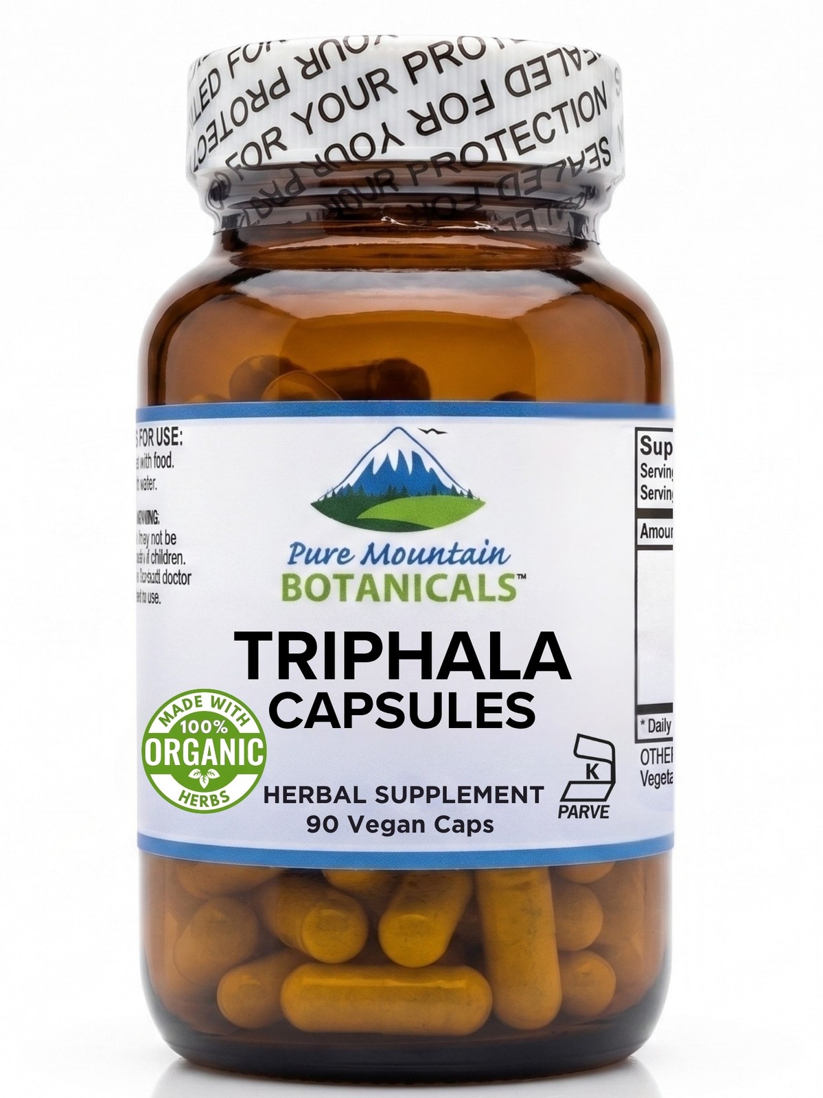 Pure Mountain Triphala Capsules 500mg Organic Amla Fruit Kosher Vegan Supplement