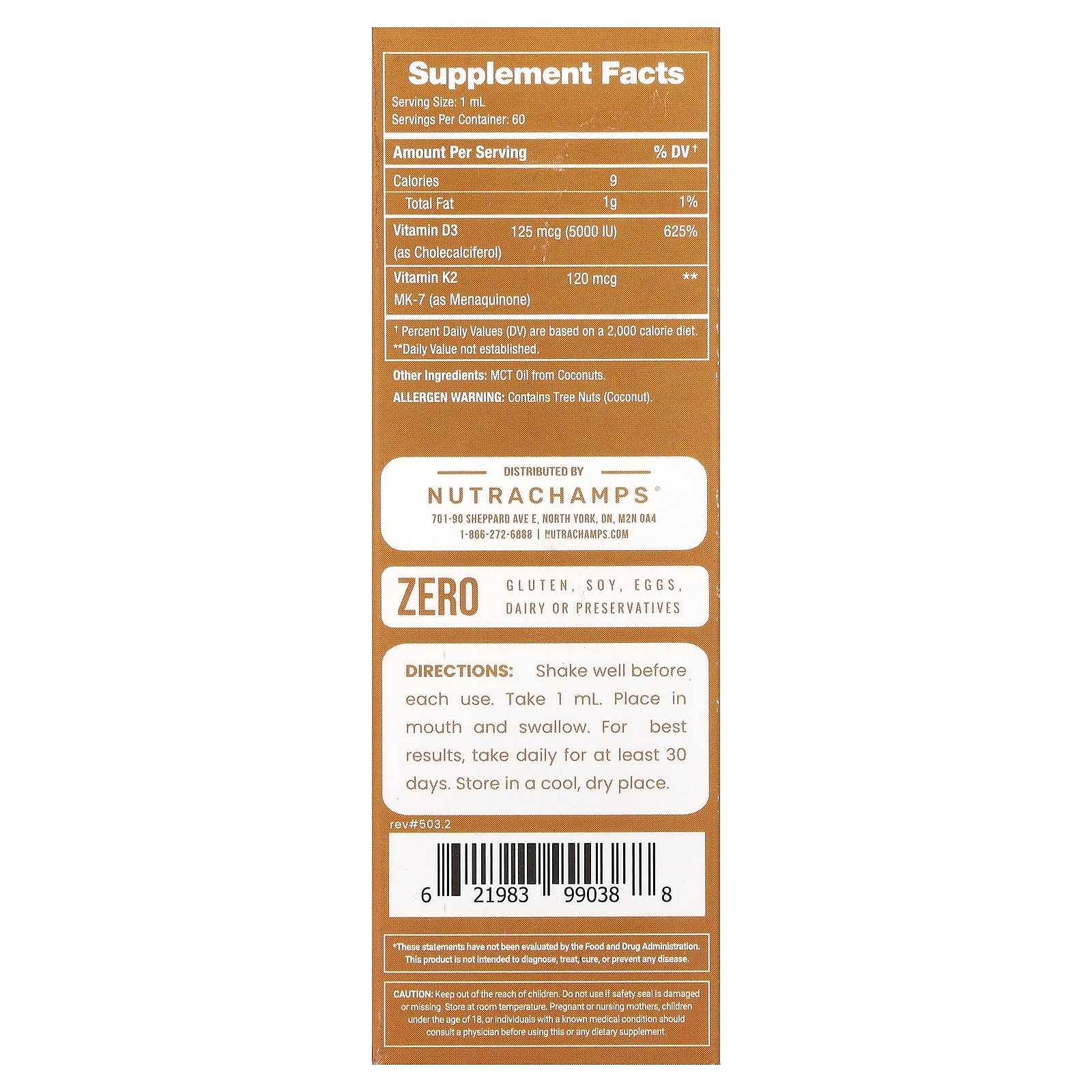 D3 + K2 Liquid Drops, Unflavored, 2 fl oz (60 ml)