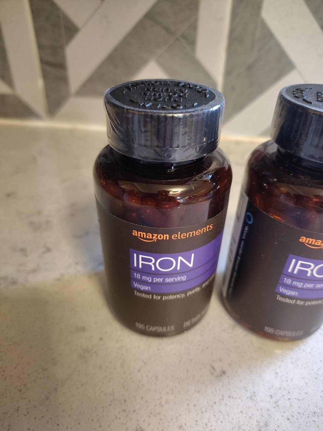 2 Pack Of Amazon Elements Iron 18mg 195 Vegan Capsules Exp 10/24/2026