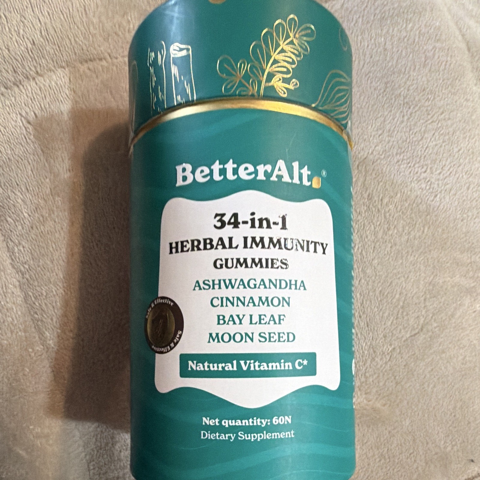 BetterAlt Herbal Immunity Gummies Ashwagandha Vitamin C 60ct Non-GMO Exp 04/2027