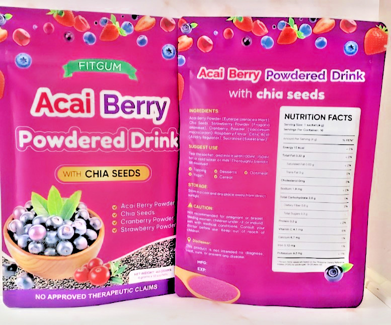 FITGUM Acai Berry Juice Powdered Drink with Chia Seeds 10 Sachet