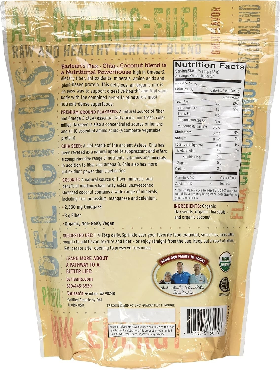 Barlean’s Flax Chia Coconut Blend 24 oz