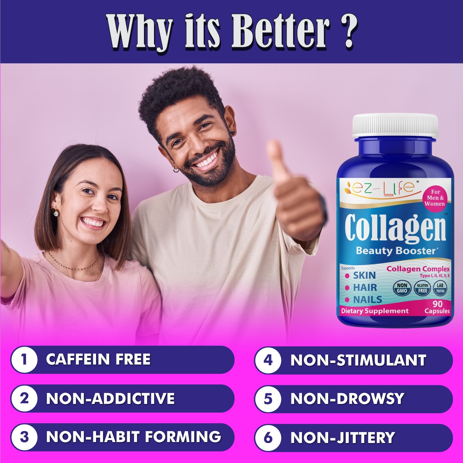 Collagen Peptides Beauty Supplement for Men & Women-Hydrolyzed Anti Aging 90Caps