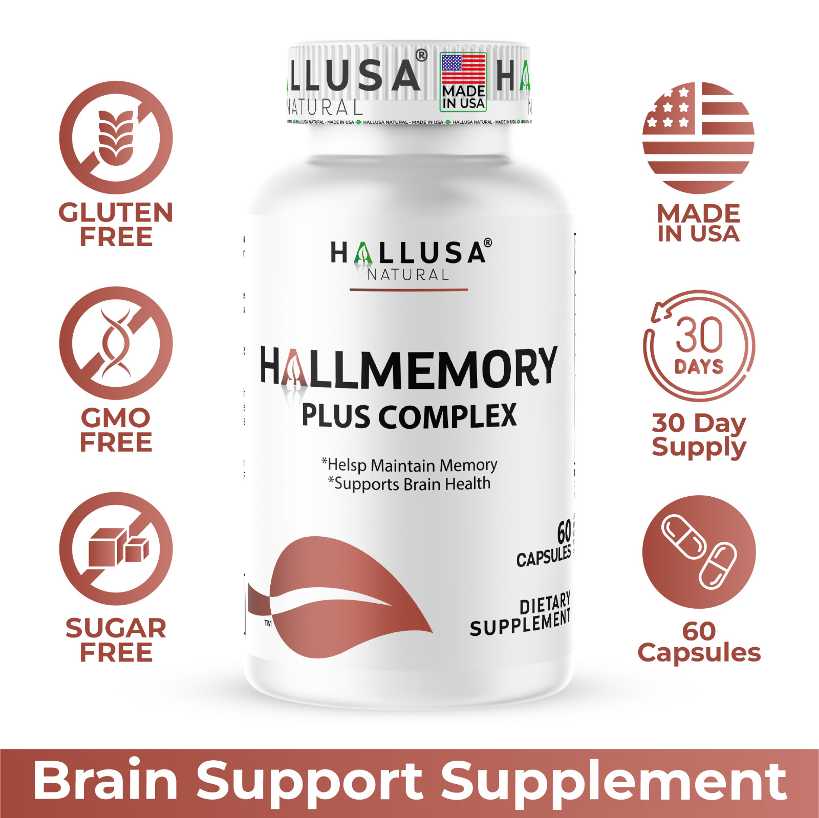 HallMemory – Ginkgo Biloba – Brain Supplements for Memory and Focus – 60 Caps
