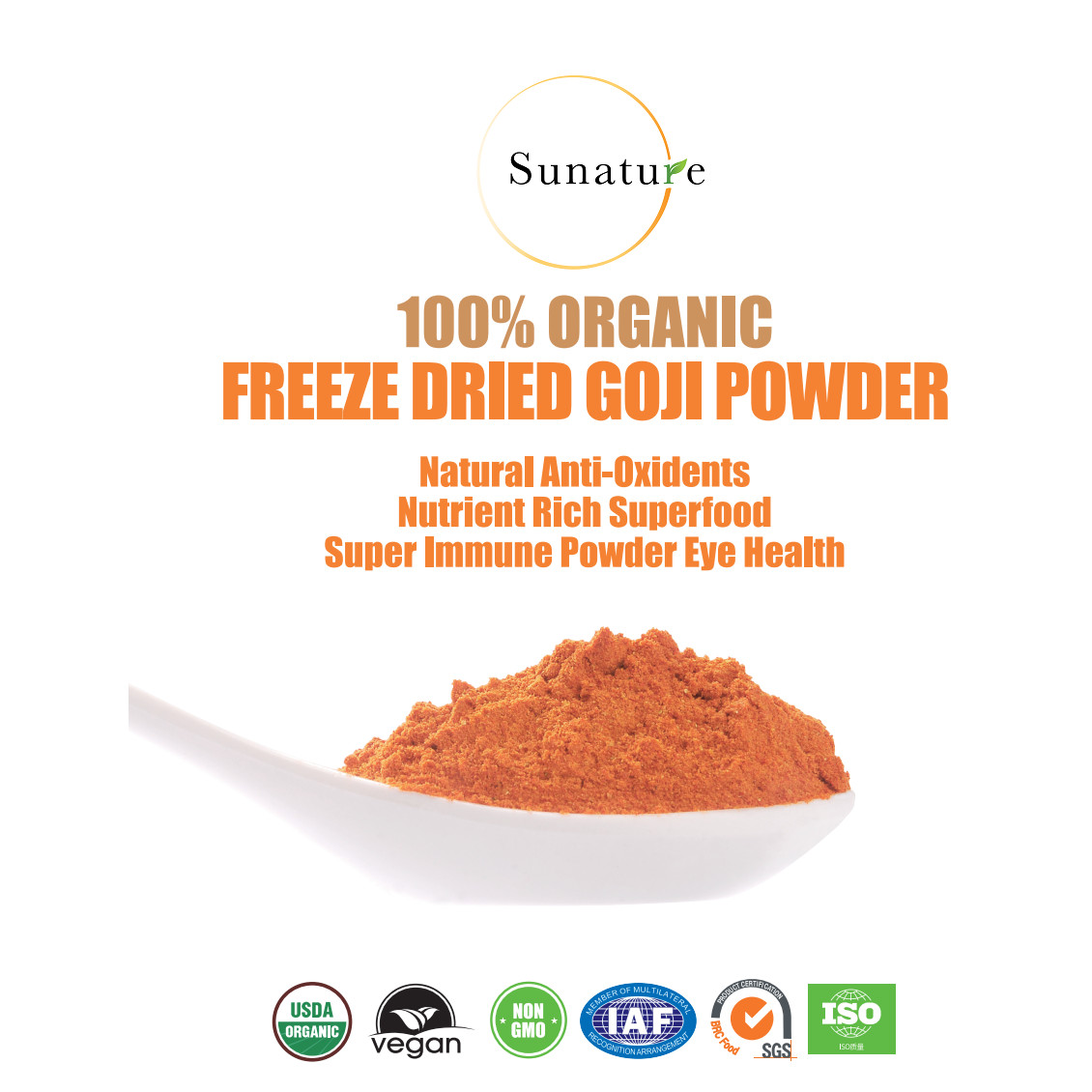 Sunature 5 lbs Superfood Organic Freeze Dried Goji Berry Powder
