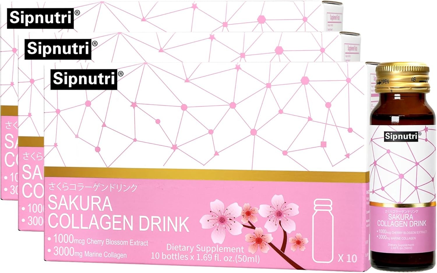 Sakura Collagen Drink with Cherry Blossom Extract, 50 ml x 30 Bottles