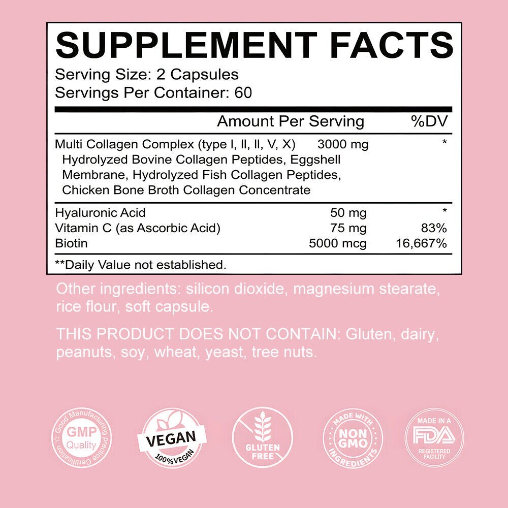 Collagen, Hyaluronic Acid, Vitamin C & Biotin AntiAging Wrinkle Capsules